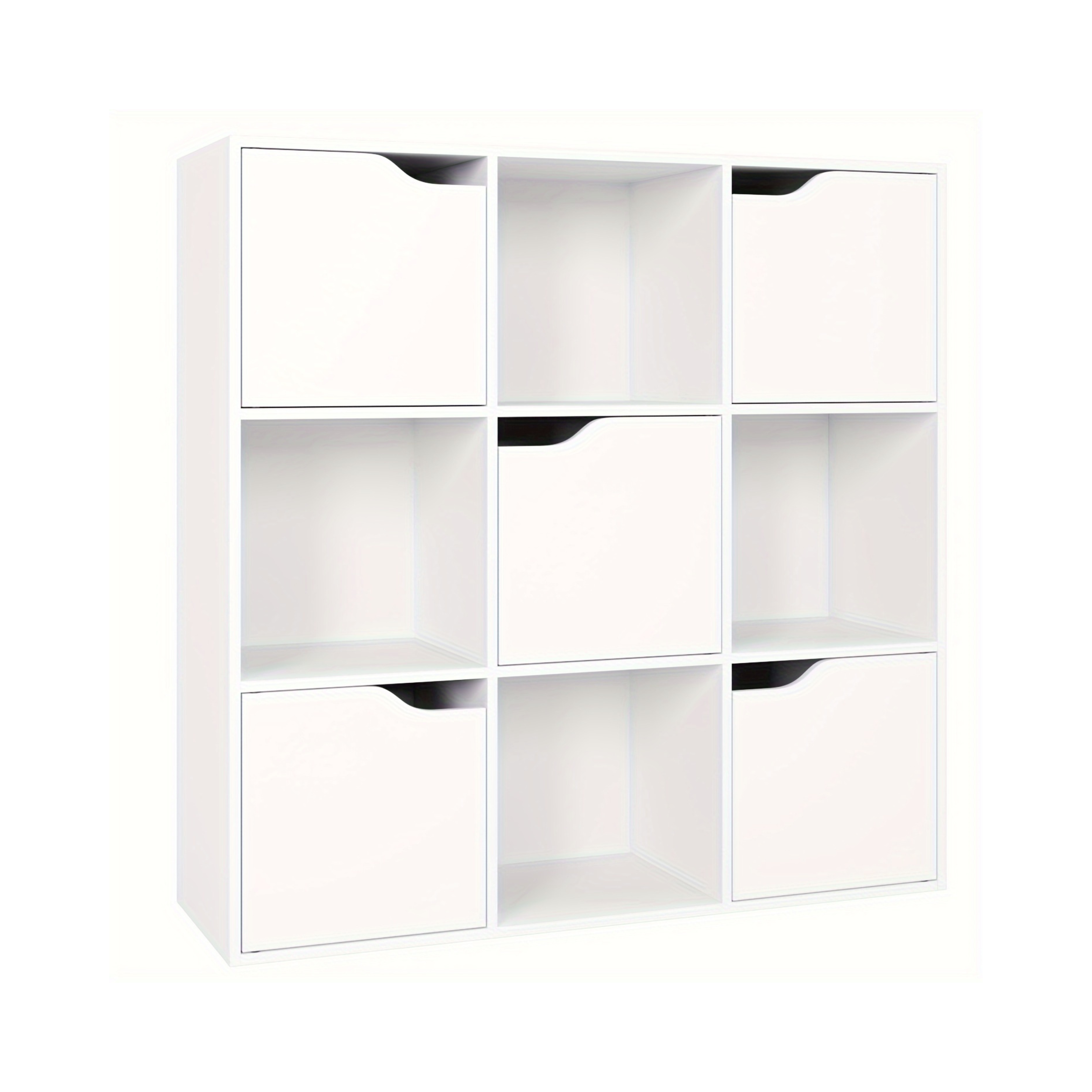 Kealive 9-Compartment Wooden Bookcase with 5 Doors - White, Suitable for Office, Study, Living Room, 90x29x90cm