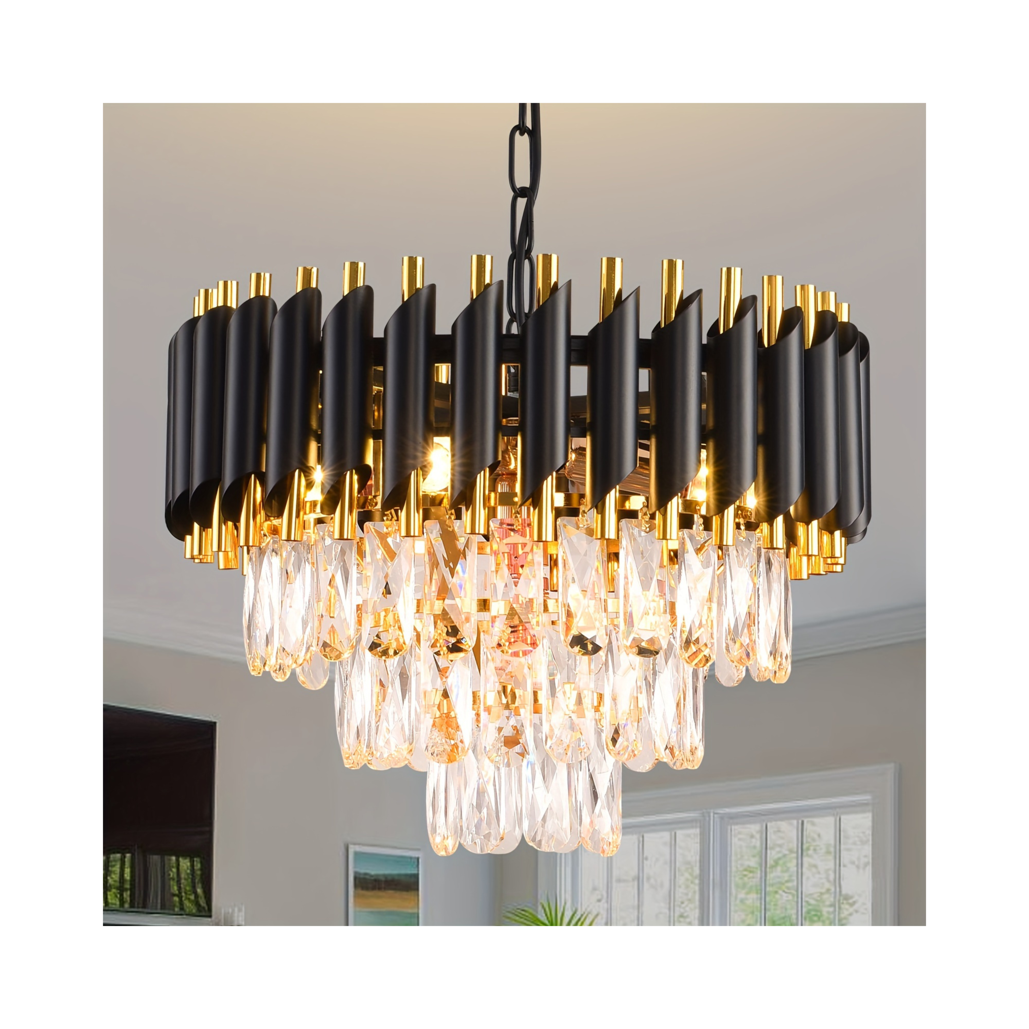 Black and Gold Pendant Light Crystal Ceiling Lamp for Modern Bedrooms and Elegant Spaces