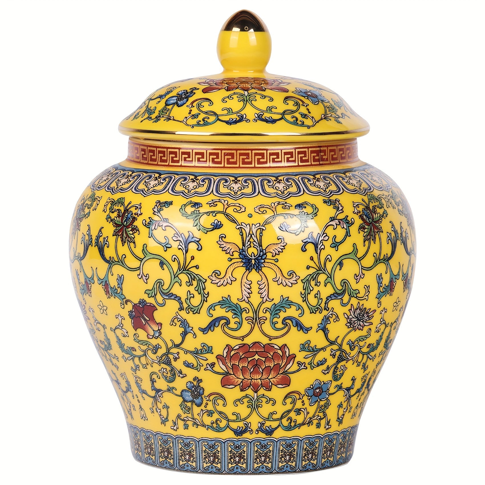 1pc Exquisite Enamel Ginger Jar  Handcrafted Yuan Dynasty General Inspired Design Traditional Chinese BlueandWhite Patterns On Colorful Enamel Ceramic Vase For Home Decoration Small Items Storage Tea Coffee Beans